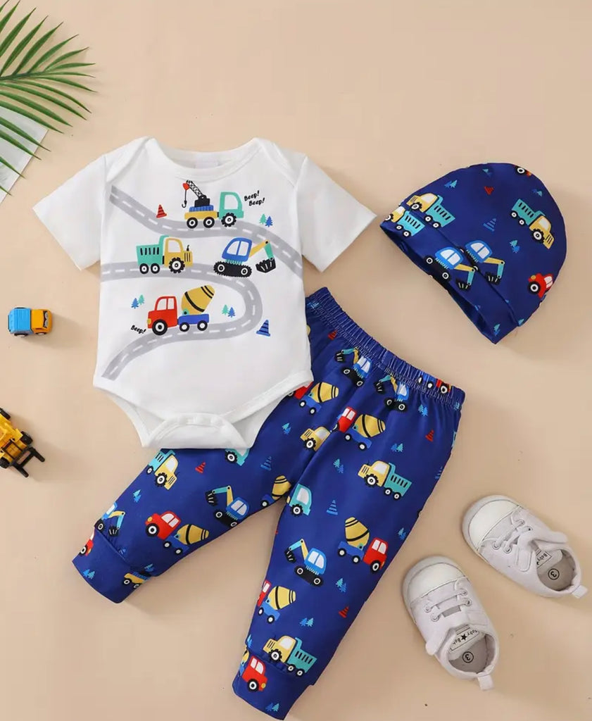 Pre-Order Excavator Printed Romper Set+Hat