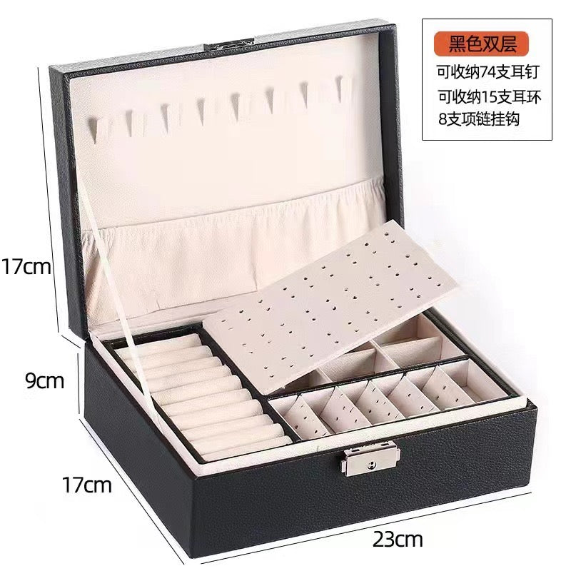 Double-Layer Jewelry Storage Box Multifunction Jewelry Organizer High Capacity Necklace Earring Bracelet Display Holder with Lock