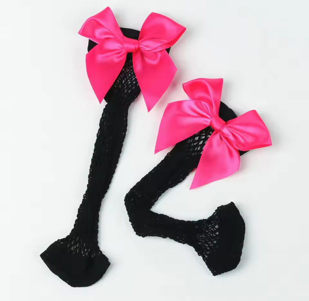 Kids Fishnet Ribbon Bow Socks