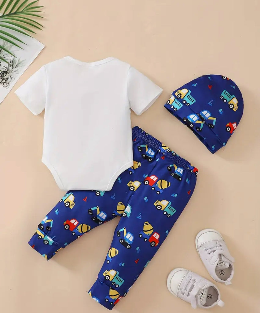 Pre-Order Excavator Printed Romper Set+Hat