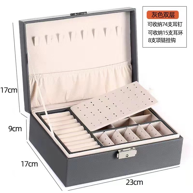 Double-Layer Jewelry Storage Box Multifunction Jewelry Organizer High Capacity Necklace Earring Bracelet Display Holder with Lock