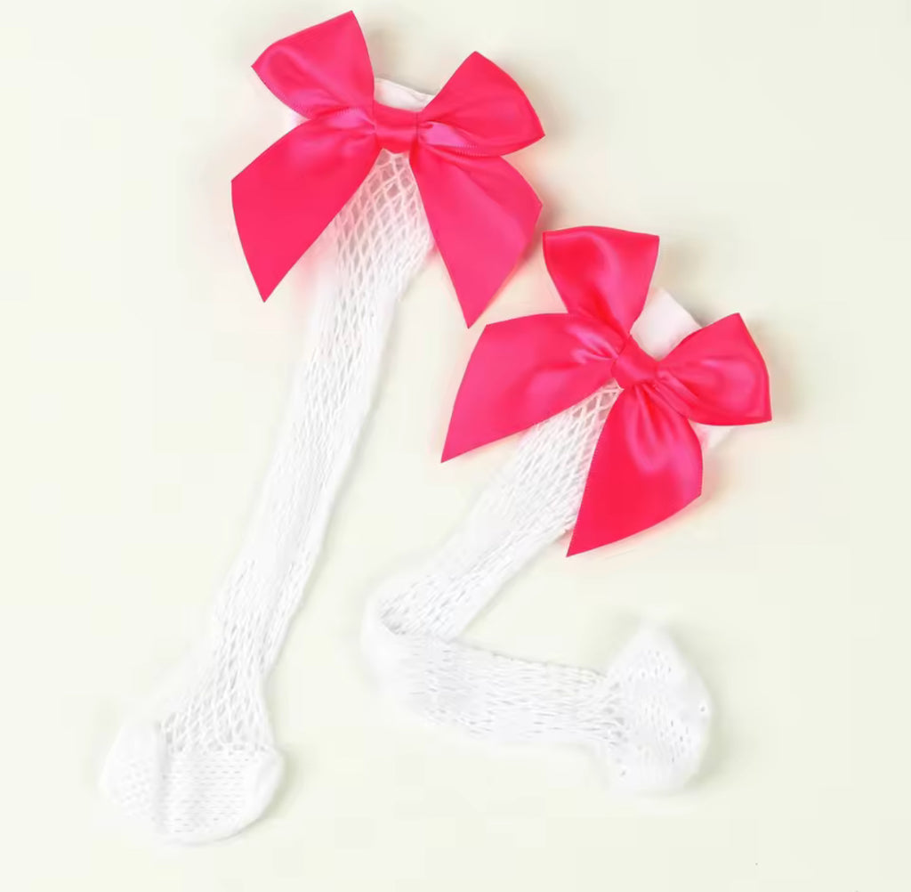Kids Fishnet Ribbon Bow Socks