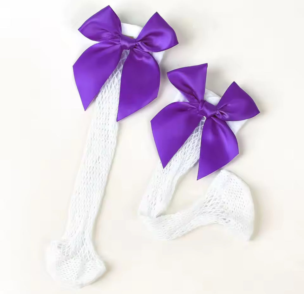 Kids Fishnet Ribbon Bow Socks