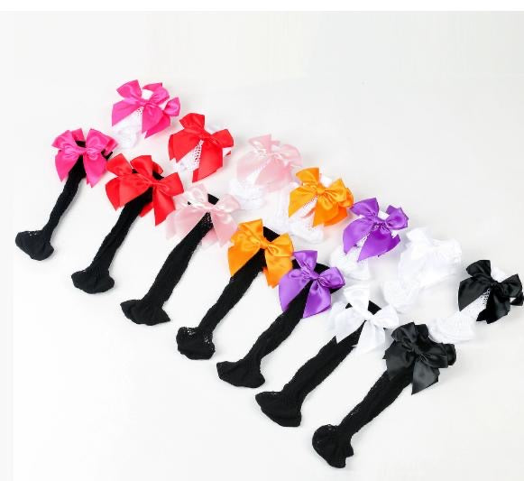 Kids Fishnet Ribbon Bow Socks
