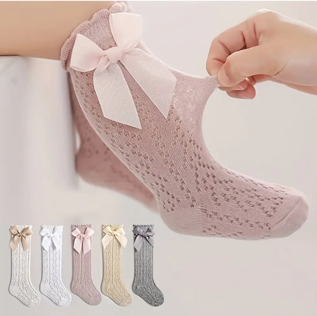 Pre-Order 5 pairs of Cotton Mesh Sock With Ribbon Bow