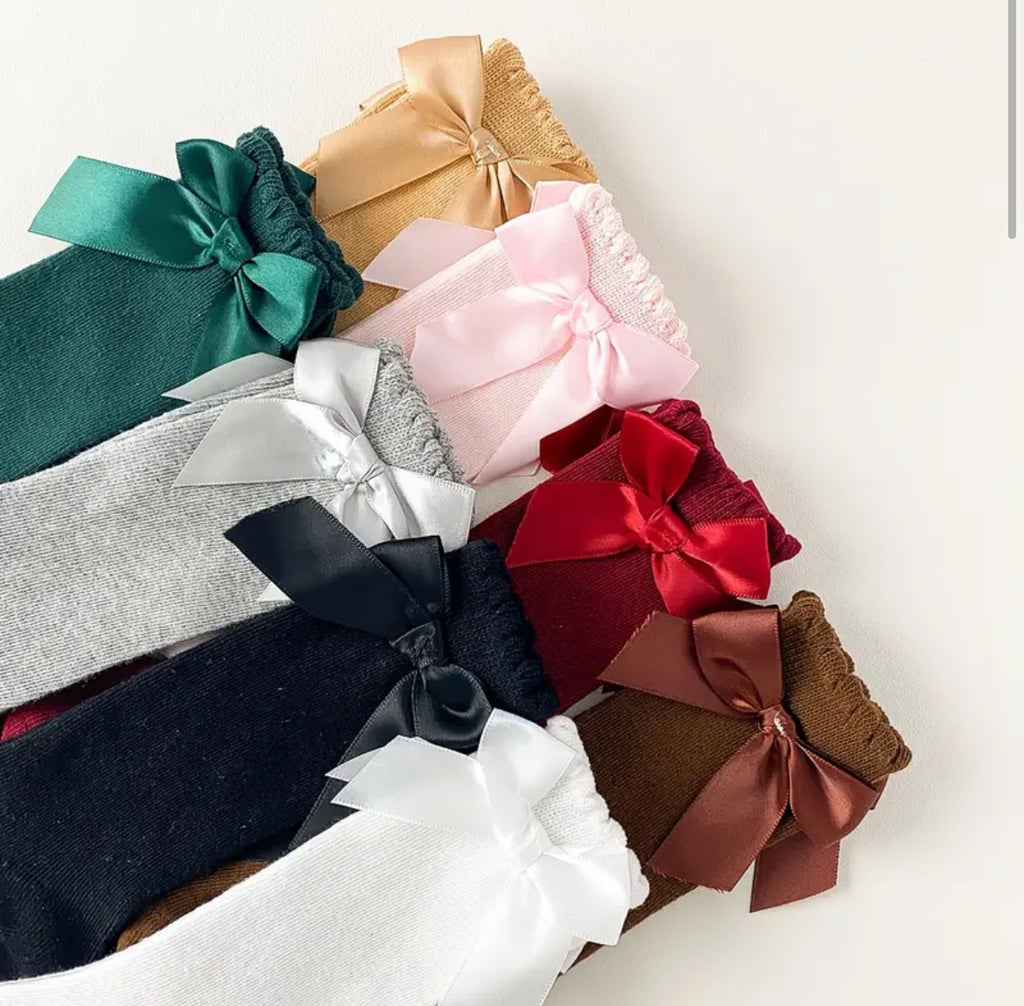 Pre-Order Solid Color Bow Socks  (Pack of 8)