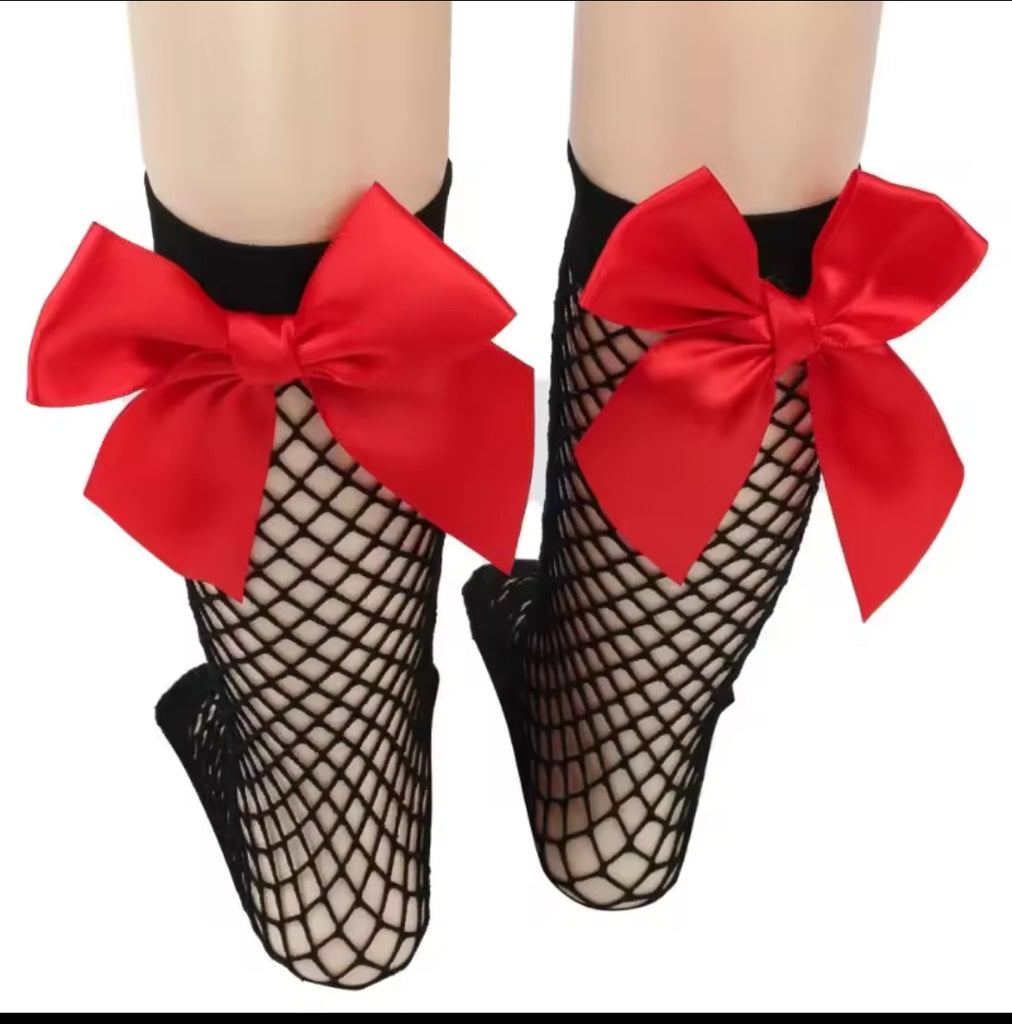 Kids Fishnet Ribbon Bow Socks