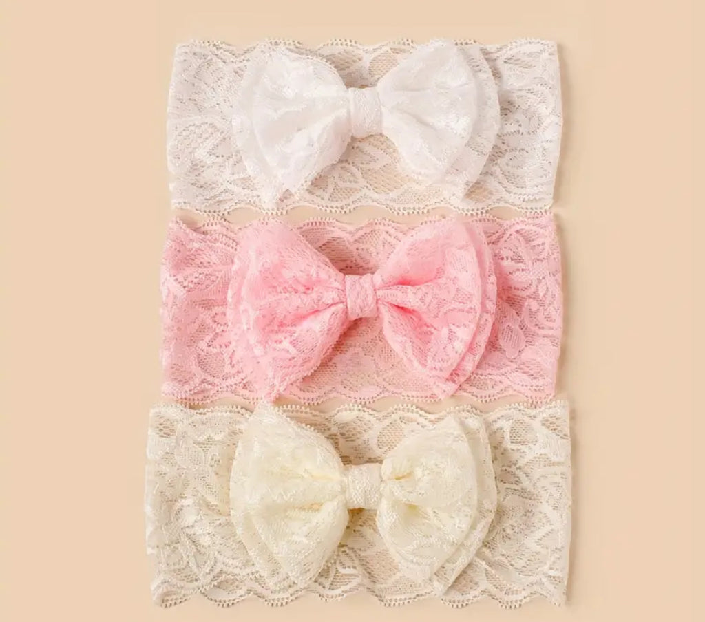 Pre-Order Double Bow Lace Embroidered Headband Set (3pcs)