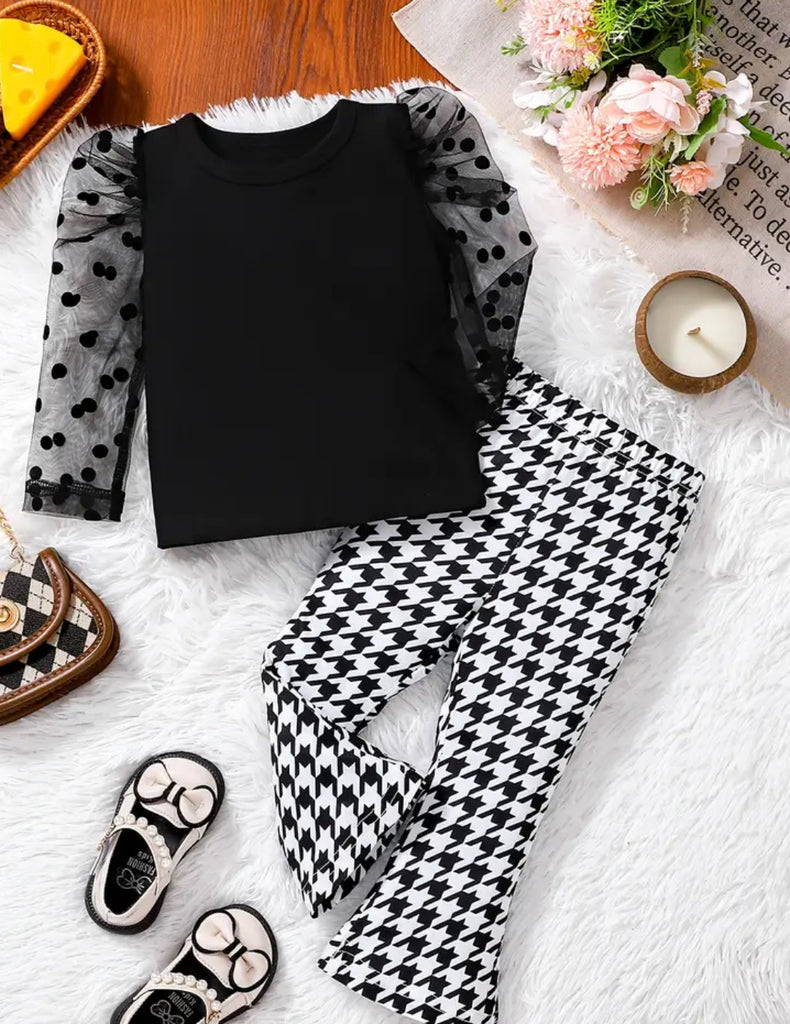 Pre-Order Polka Dot Long Sleeves Top & Houndstooth Pants