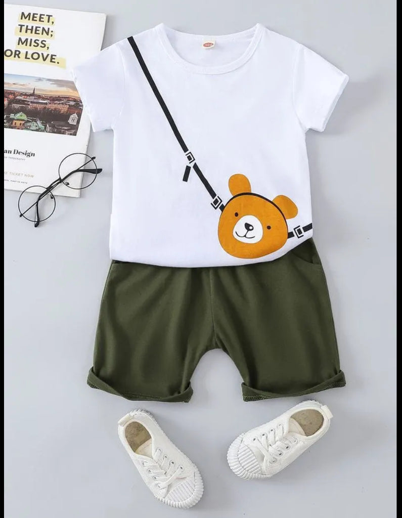 Casual Bear Print T-Shirt & Short Set