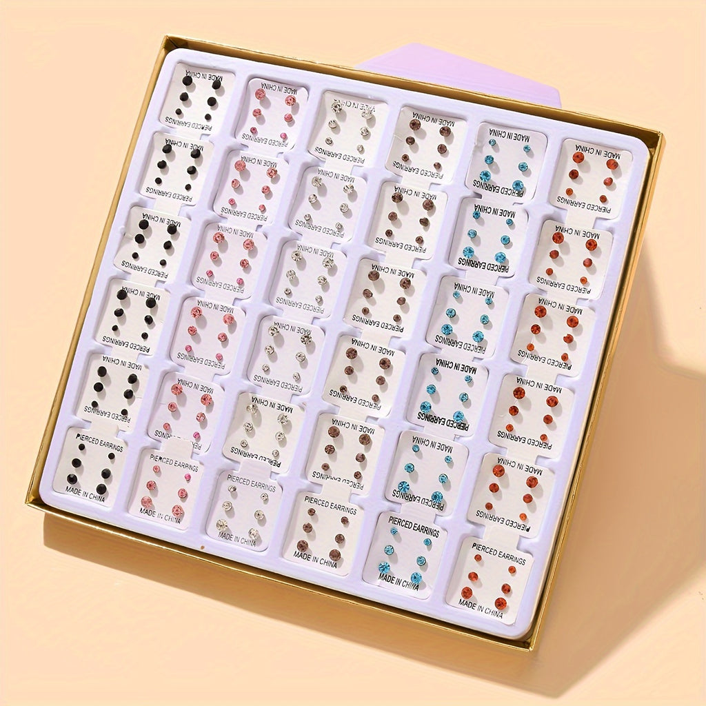 108 Pairs Multi-colored Glass Stud Earrings For Women