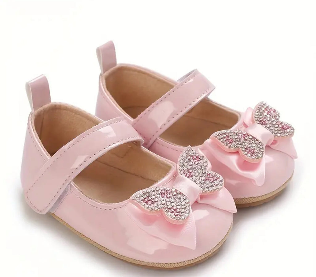 Pre-Order Rubber Sole Rhinestone Butterfly Bow Shoes