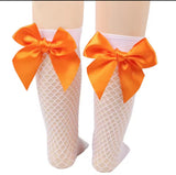 Kids Fishnet Ribbon Bow Socks