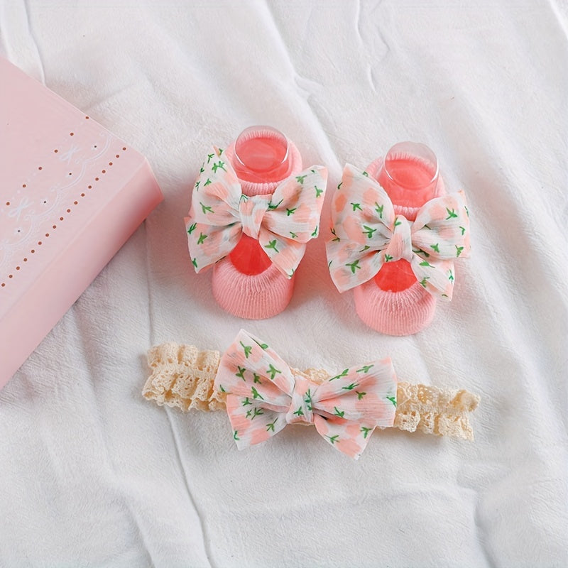 Floral Bow Hairband & Socks Set