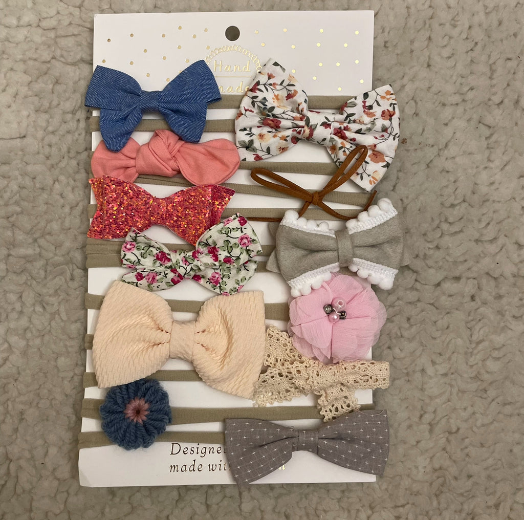 Handmade Super Soft Mix Bow Headband Set (12pcs)