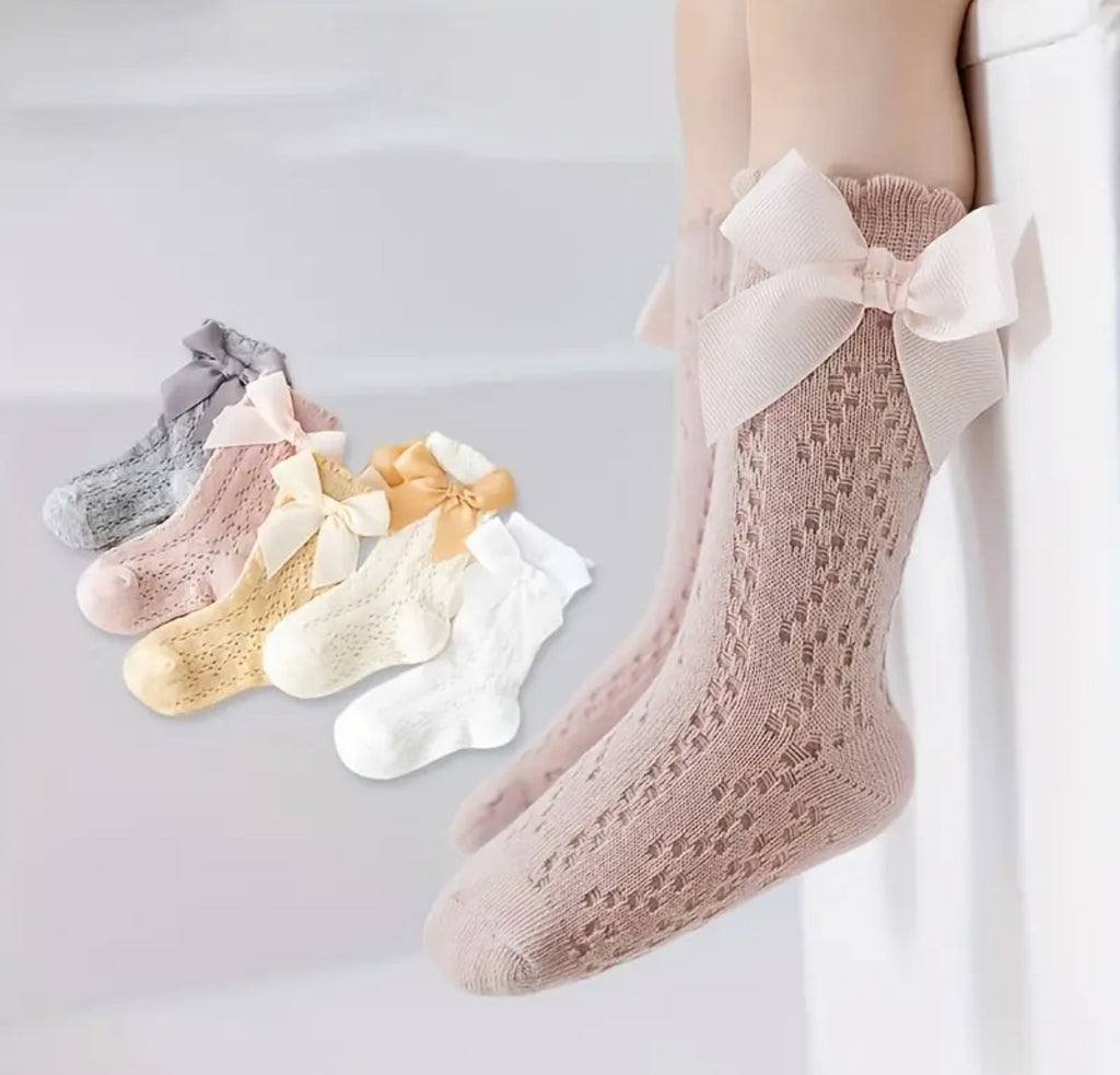 Pre-Order 5 pairs of Cotton Mesh Sock With Ribbon Bow
