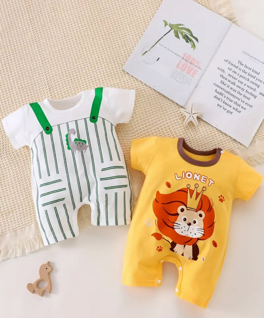 Pre-Order Dino Printed Cotton Rompers (Pack of 2)