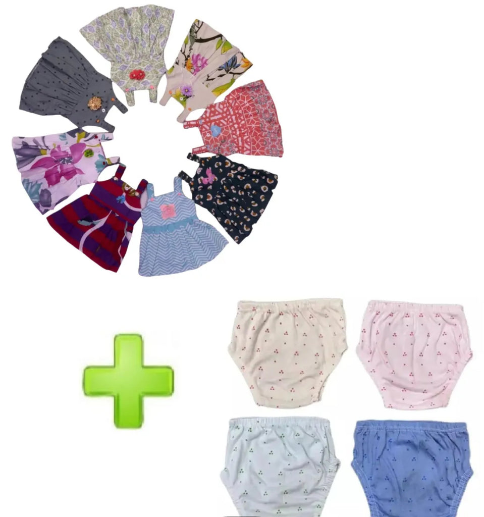 Cotton Printed Frock+Under Pants (Pack of 8)