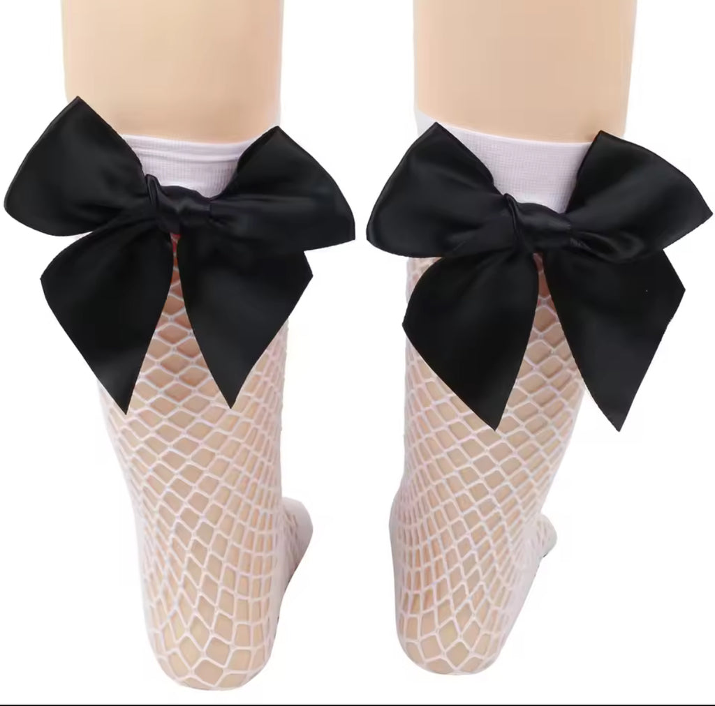 Kids Fishnet Ribbon Bow Socks