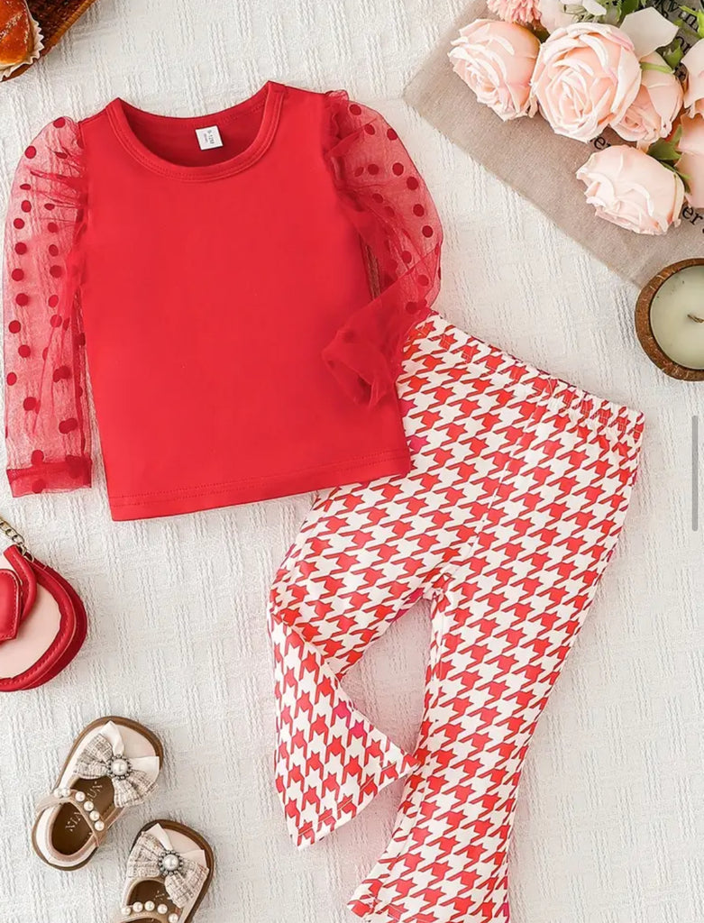 Pre-Order Polka Dot Long Sleeves Top & Houndstooth Pants