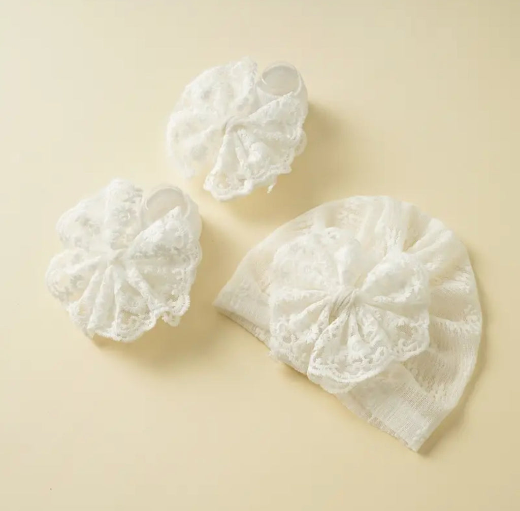 Pre-Order Lace Trim Hat & Socks Set
