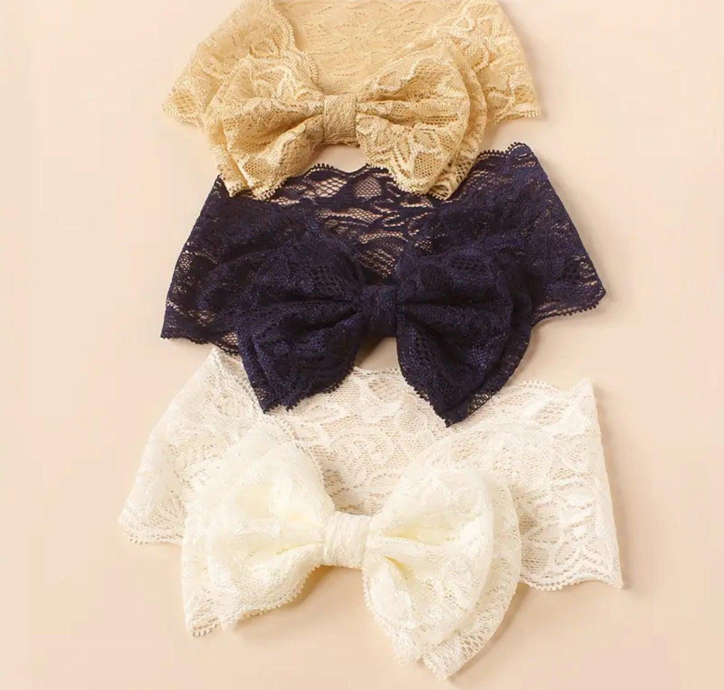 Pre-Order Double Bow Lace Embroidered Headband Set (3pcs)