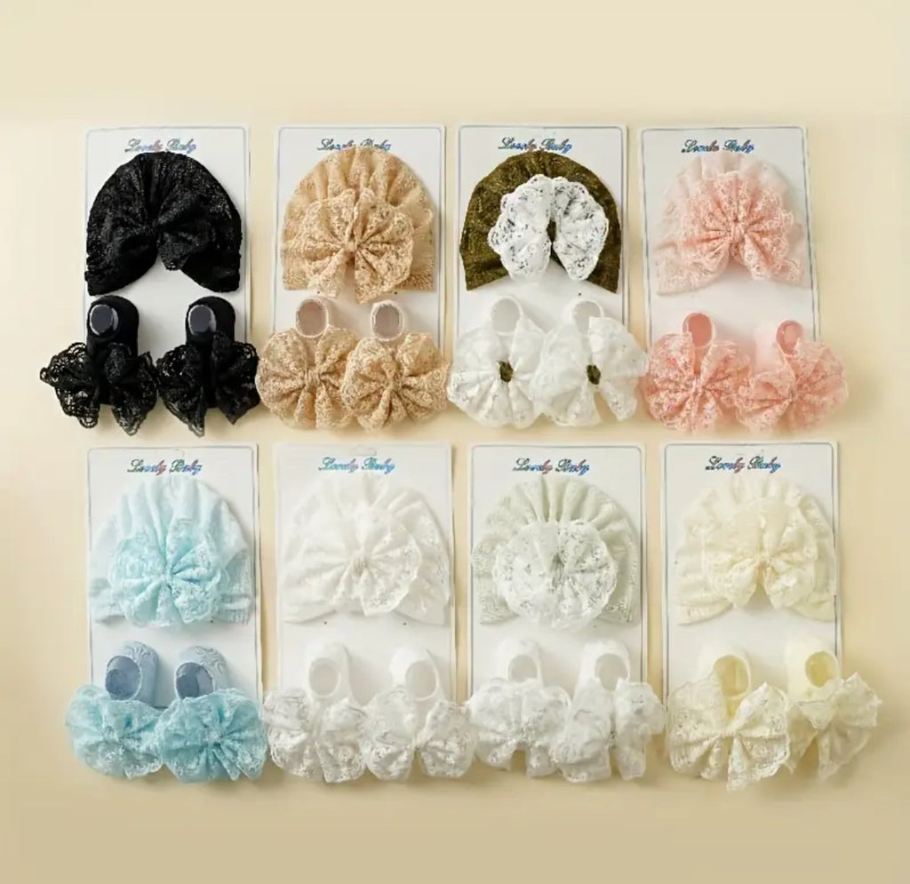Pre-Order Lace Trim Hat & Socks Set