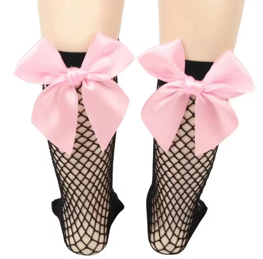 Kids Fishnet Ribbon Bow Socks