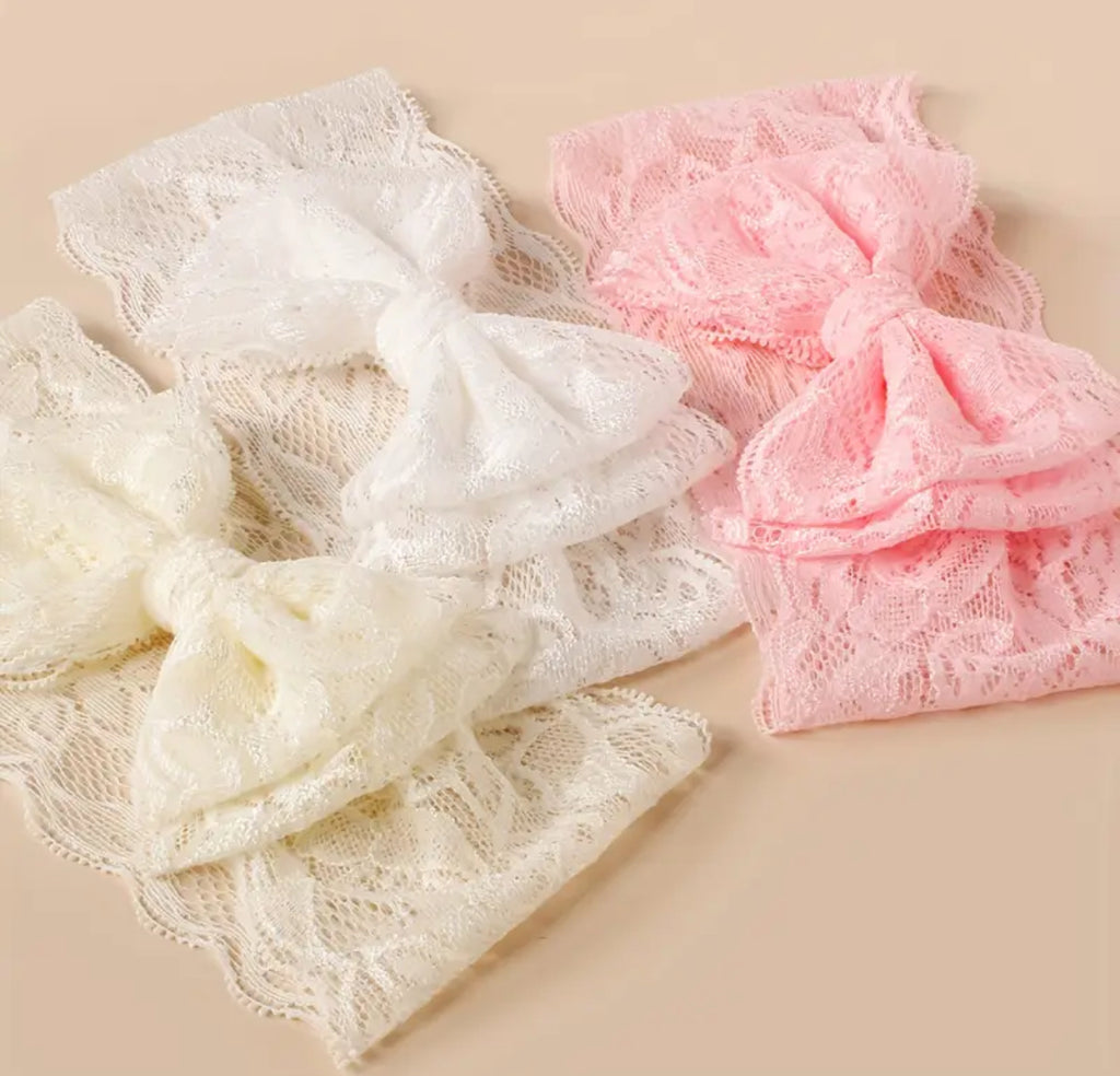 Pre-Order Double Bow Lace Embroidered Headband Set (3pcs)