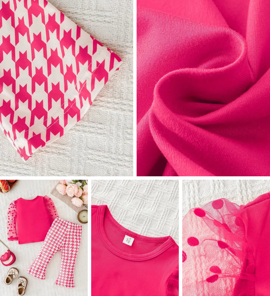 Pre-Order Polka Dot Long Sleeves Top & Houndstooth Pants