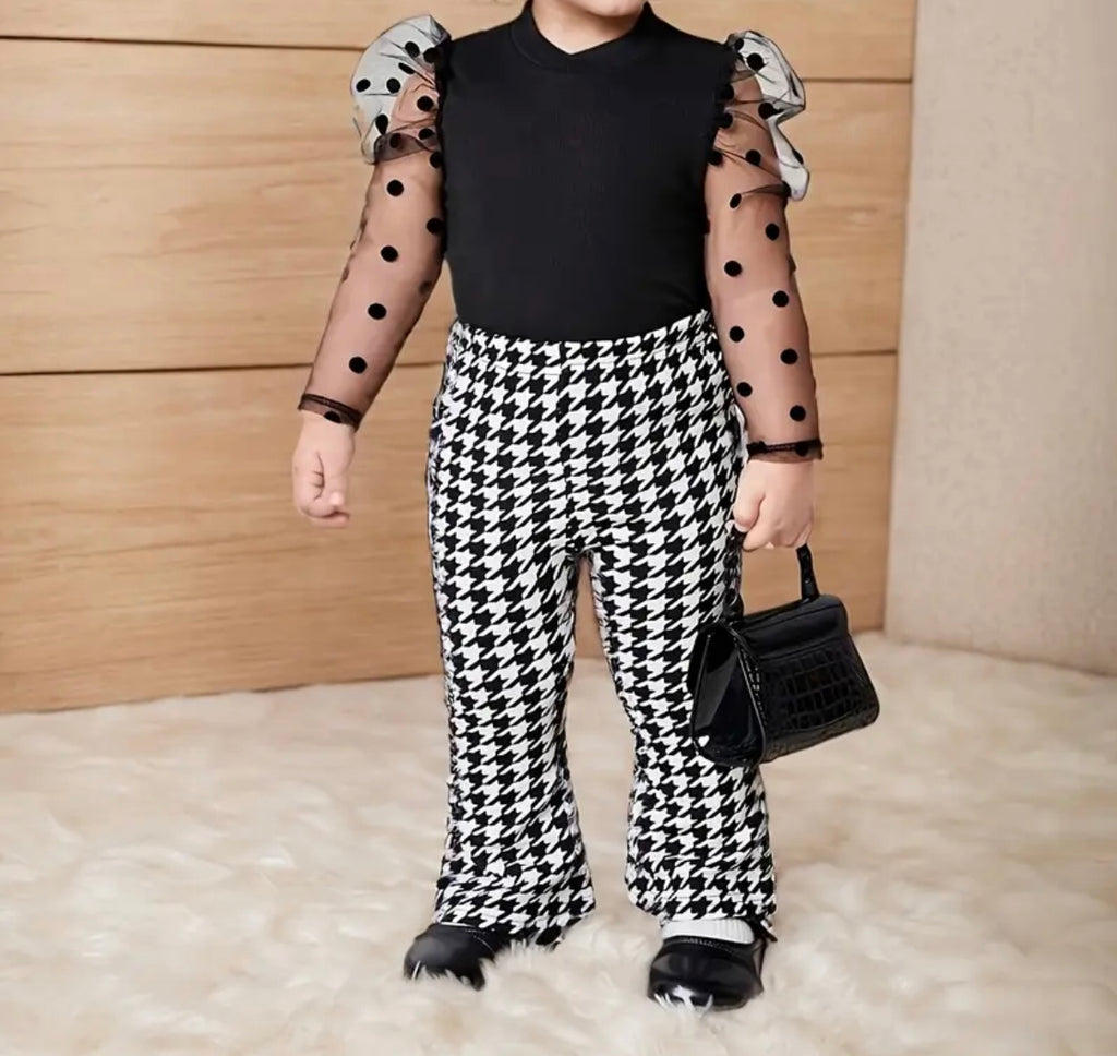Pre-Order Polka Dot Long Sleeves Top & Houndstooth Pants