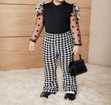 Pre-Order Polka Dot Long Sleeves Top & Houndstooth Pants