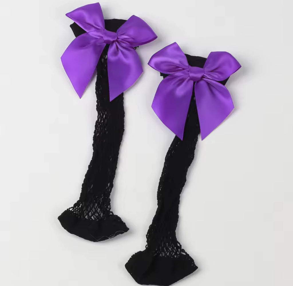 Kids Fishnet Ribbon Bow Socks