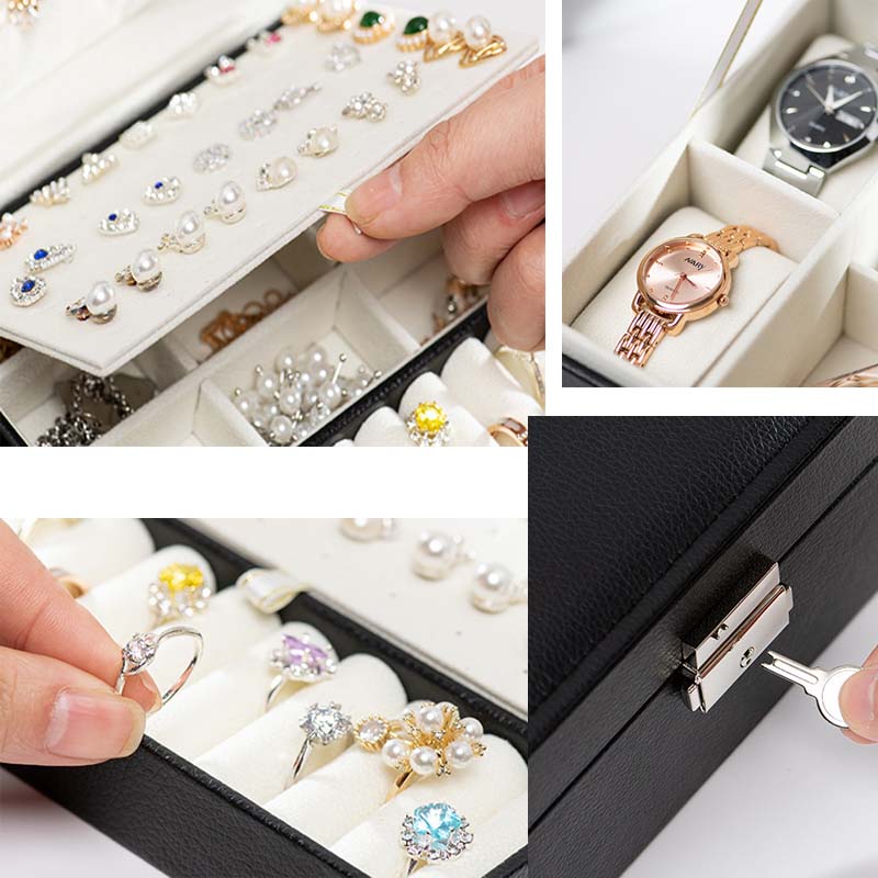 Double-Layer Jewelry Storage Box Multifunction Jewelry Organizer High Capacity Necklace Earring Bracelet Display Holder with Lock