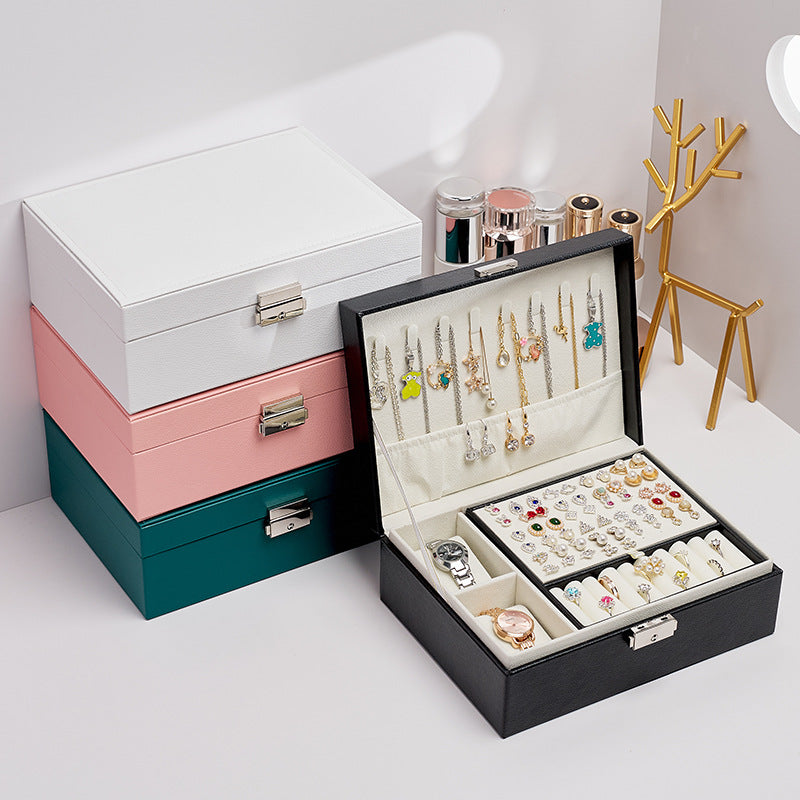 Double-Layer Jewelry Storage Box Multifunction Jewelry Organizer High Capacity Necklace Earring Bracelet Display Holder with Lock
