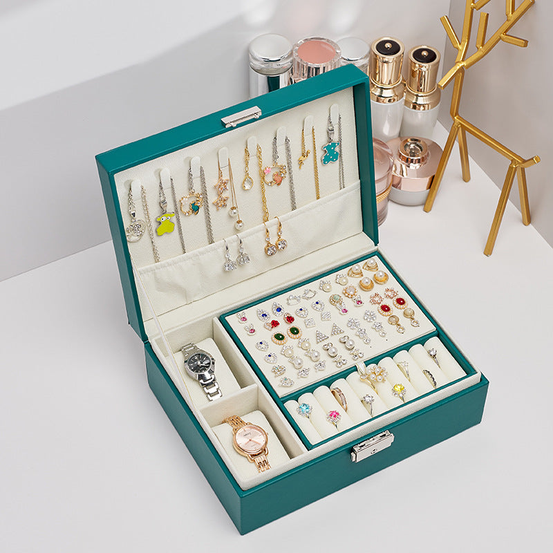 Double-Layer Jewelry Storage Box Multifunction Jewelry Organizer High Capacity Necklace Earring Bracelet Display Holder with Lock