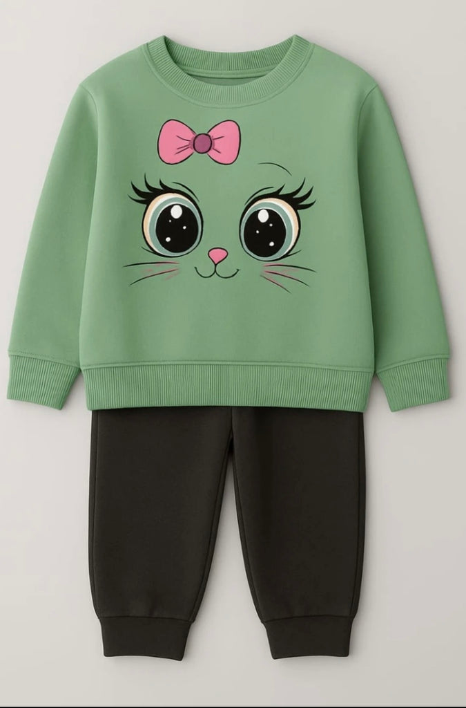 Cat Bow Face Sweatshirt & Trouser Set (2pcs)