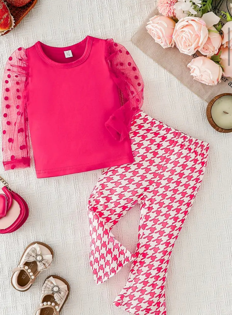 Pre-Order Polka Dot Long Sleeves Top & Houndstooth Pants