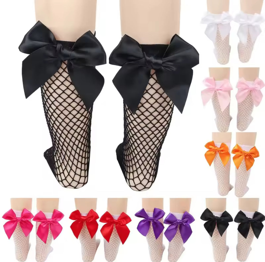 Kids Fishnet Ribbon Bow Socks