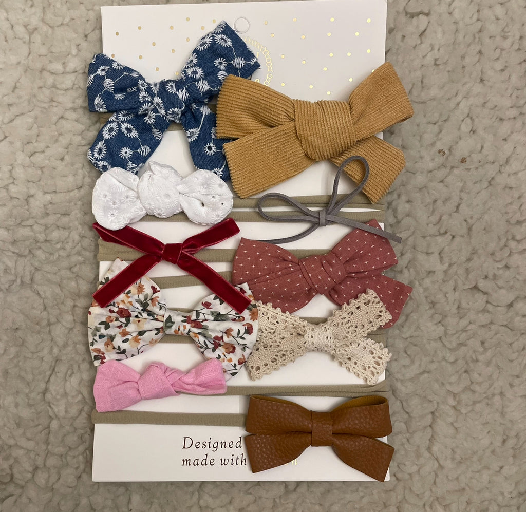 Handmade Super Soft & Stretchable Bow Headband Set (10pcs)