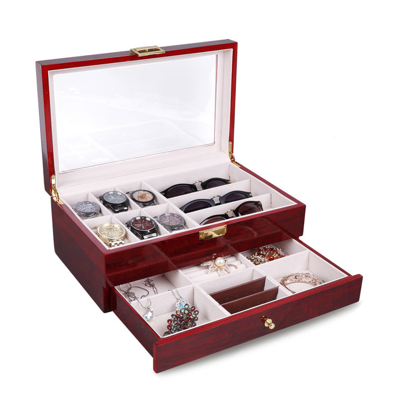Luxury Wooden Double Layer Watch, Sunglasses and Jewellery Storage Box (Imported)