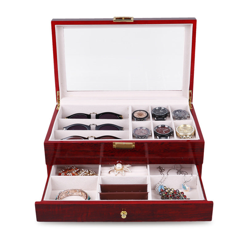 Luxury Wooden Double Layer Watch, Sunglasses and Jewellery Storage Box (Imported)
