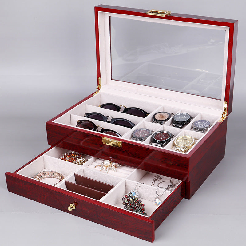 Luxury Wooden Double Layer Watch, Sunglasses and Jewellery Storage Box (Imported)