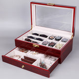 Luxury Wooden Double Layer Watch, Sunglasses and Jewellery Storage Box (Imported)