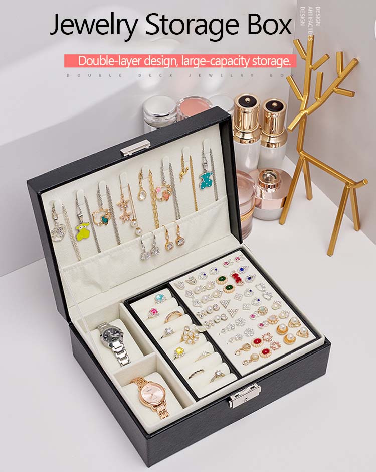 Double-Layer Jewelry Storage Box Multifunction Jewelry Organizer High Capacity Necklace Earring Bracelet Display Holder with Lock