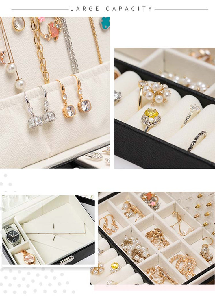 Double-Layer Jewelry Storage Box Multifunction Jewelry Organizer High Capacity Necklace Earring Bracelet Display Holder with Lock