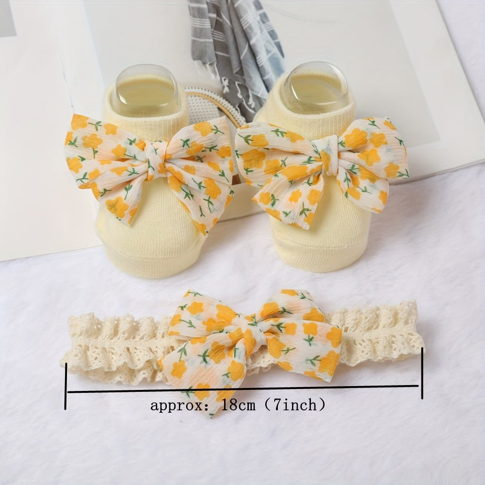 Floral Bow Hairband & Socks Set