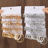 48pcs Big Hoop Earrings Set Creative Twist Design Inlaid Imitation Pearl