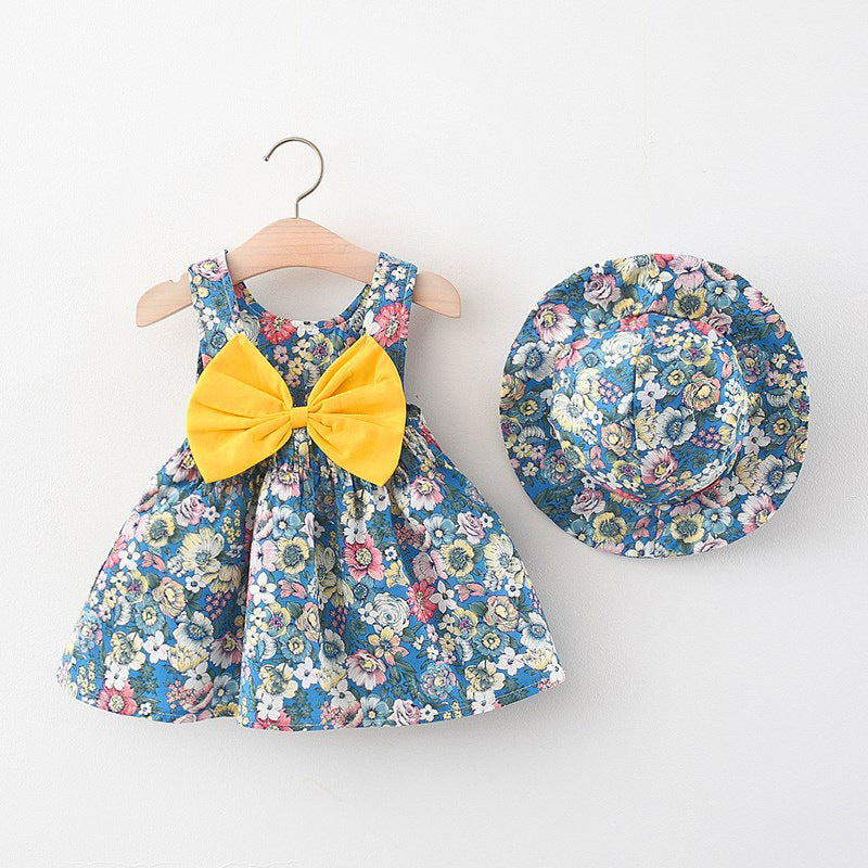 Floral Print Cotton Frock with Hat