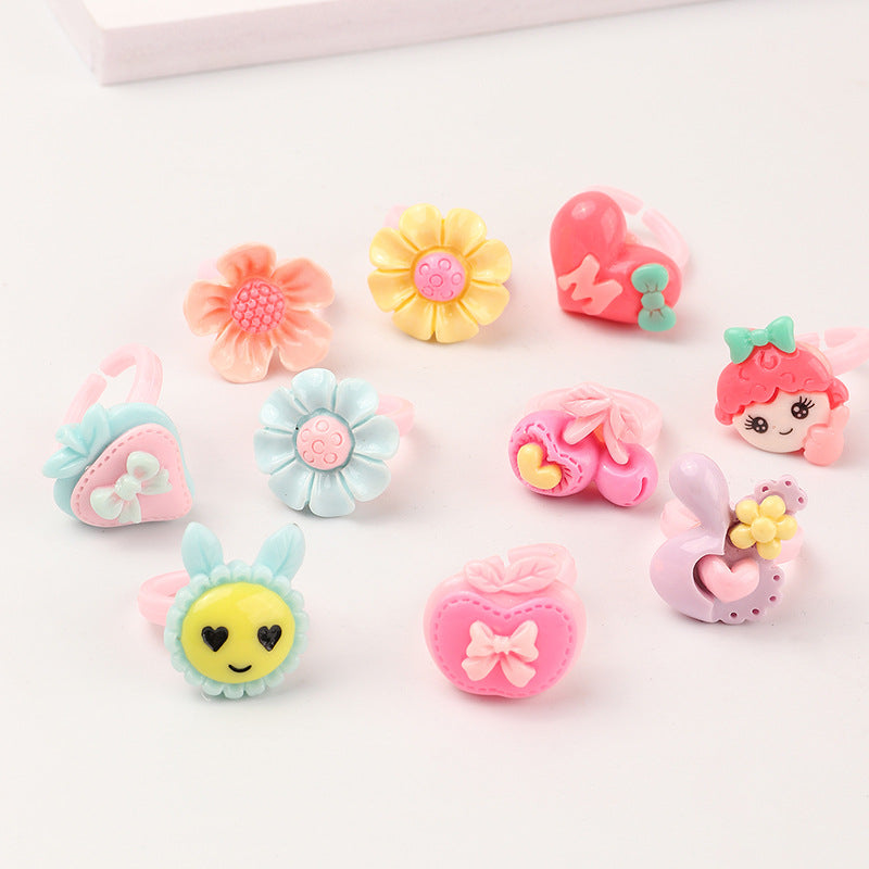 Little Princess Children Cartoon Small Ring Fruit Pumpkin Flower Ring (10pcs)